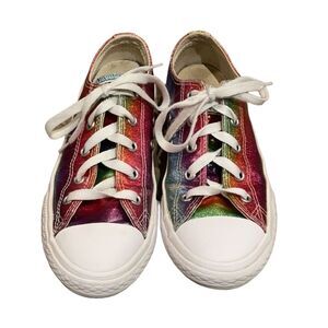 Converse All Star Pink Glitter Drip Low Top Sneakers Girls Junior 2 Rainbow